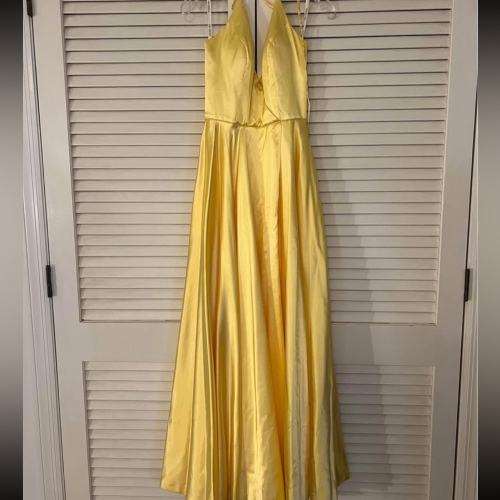 Sherri Hill Yellow Pleated Halter Gown for Prom
